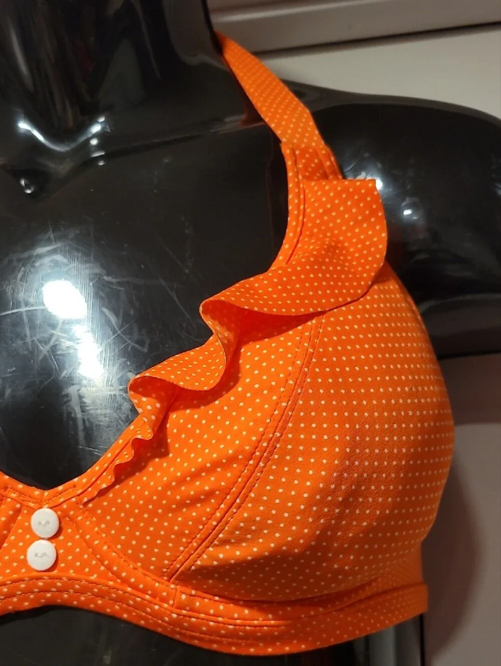 Freya Orange Polka Dot Ruffle Halter Bikini Top